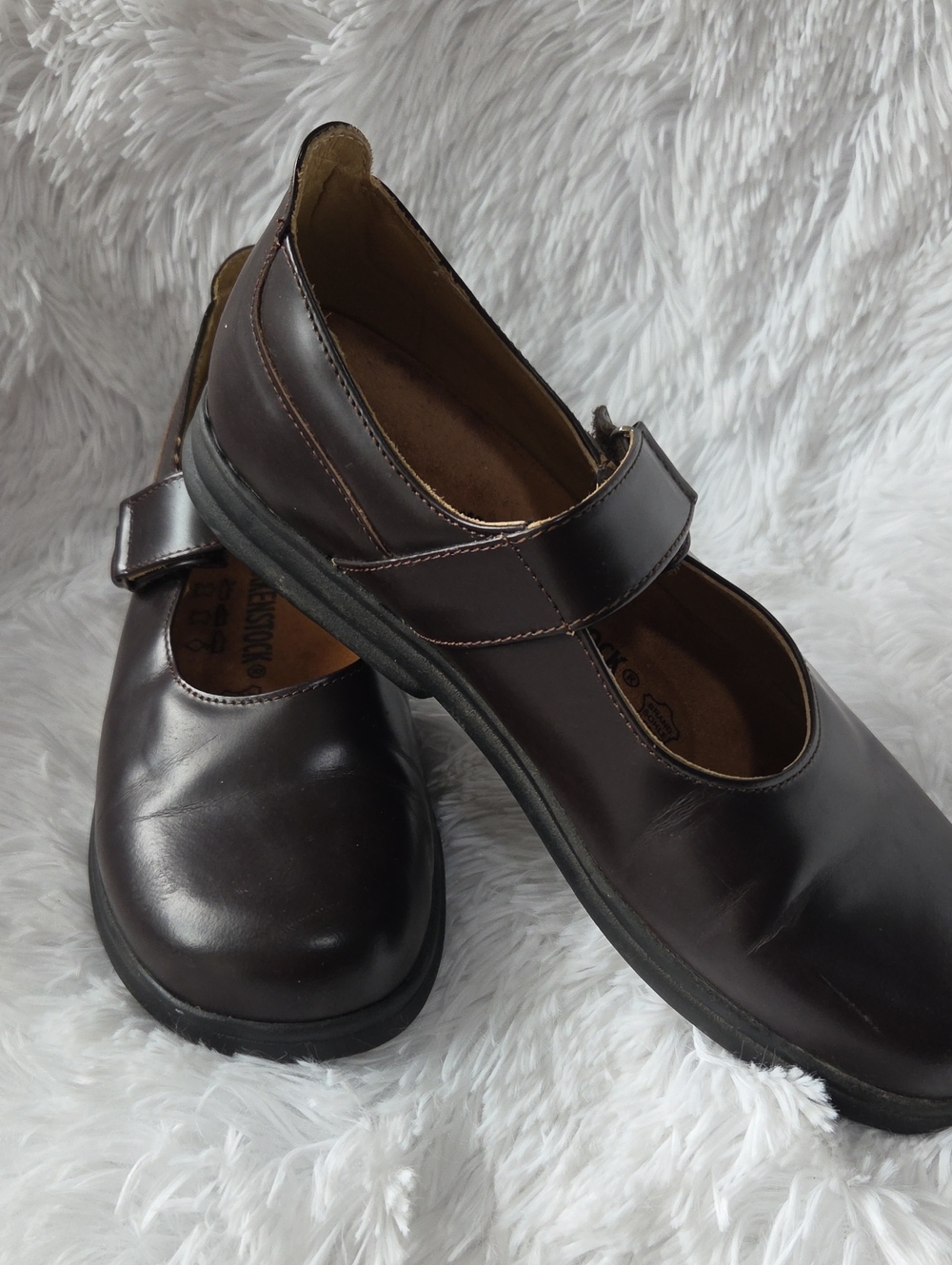 Birkenstock Dark Brown Leather Slip-On Mary Janes with Adjustable Strap